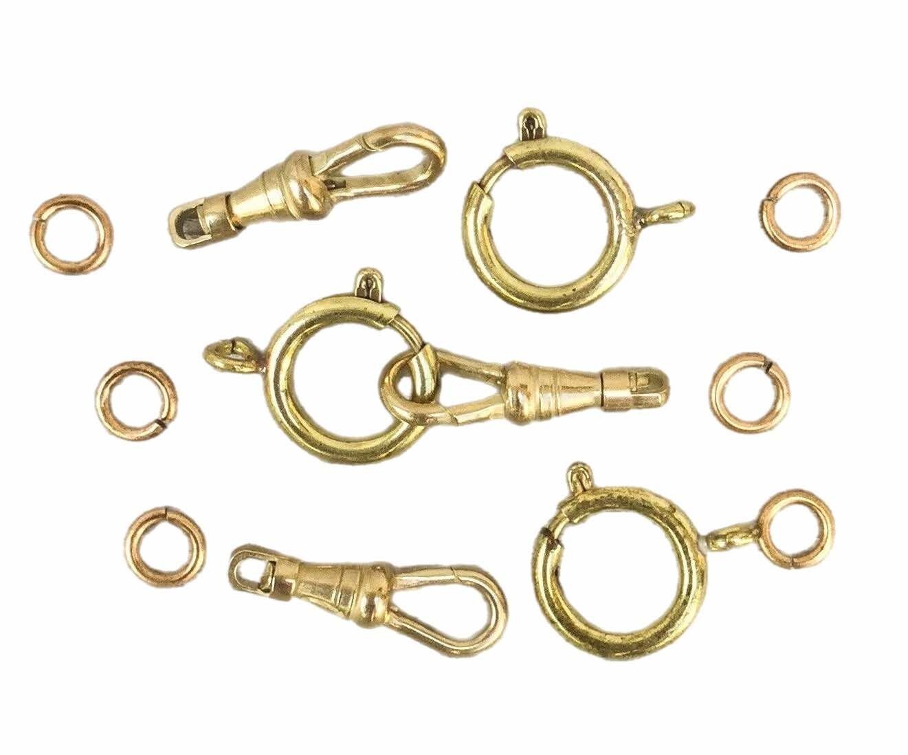 1 Set Gold Tone Spring Ring & Swivel Clip w Jump Rings. Clasps