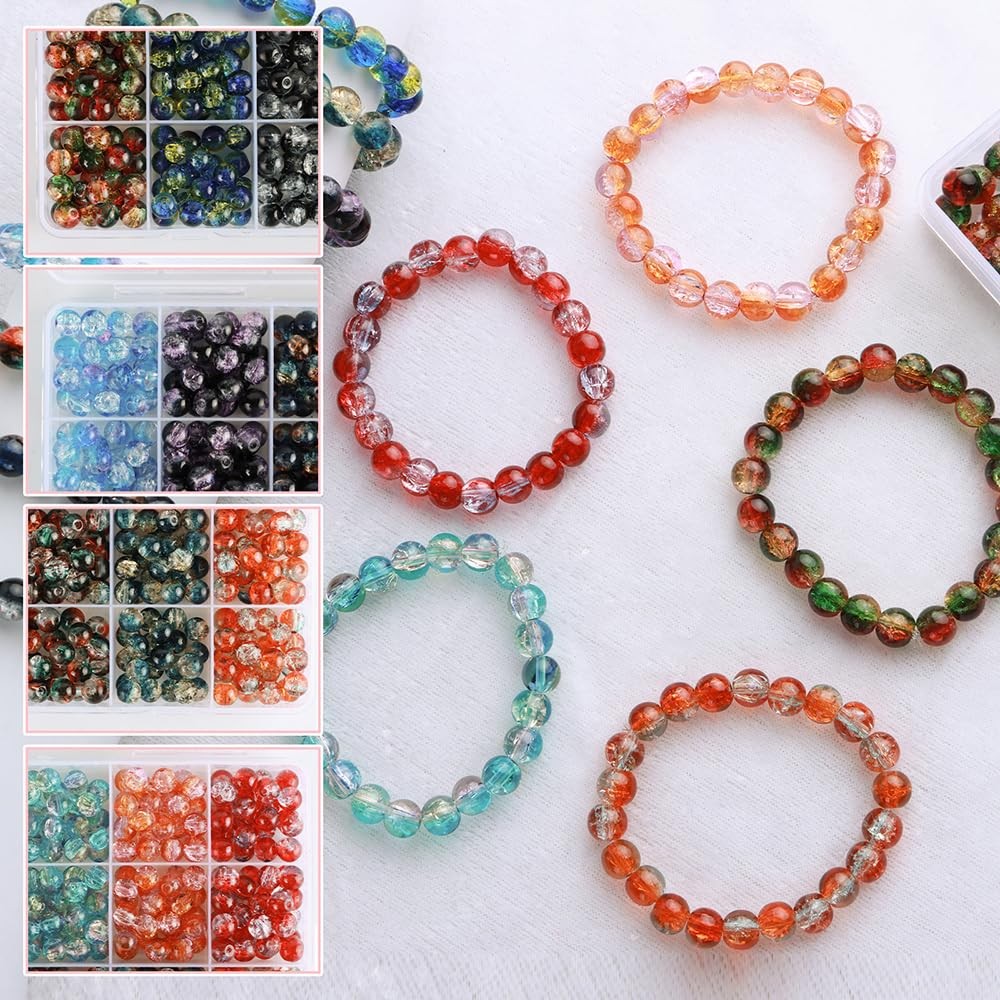 C MY 600pcs 8mm Crackle Glass Beads for Bracelet Jewelry 8mm, Multicolor