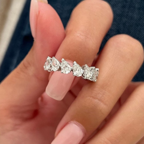 IGI 4.00 Ct Pear Cut EF/VS1 Lab Grown Diamond Full Eternity Band 14k White Gold