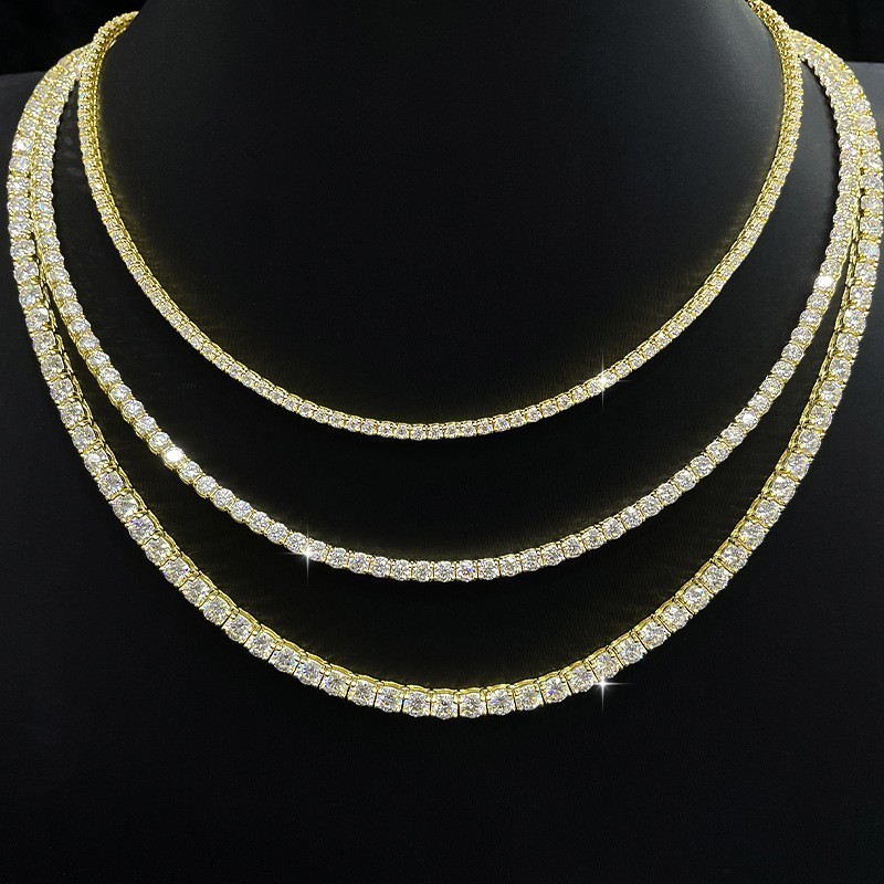 925 Sterling Silver Moissanite Tennis Chain Necklace 2-6.5mm 14-24in Men & Women