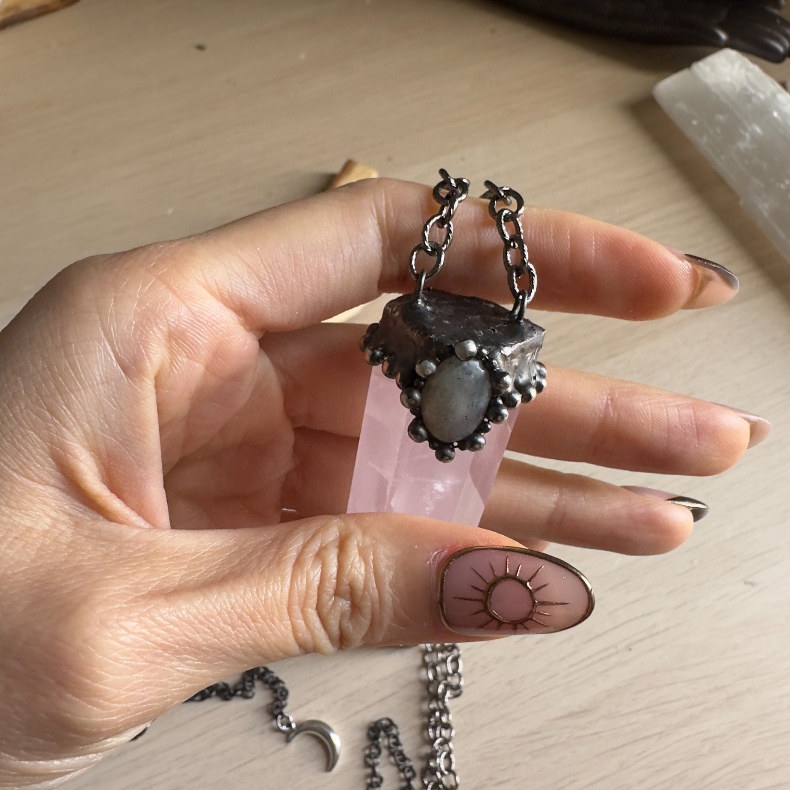 Rose Quart with Labradorite Decro Statement Necklace