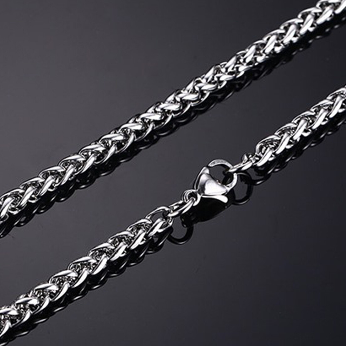 Silver/Gold Color Braided Wheat Link 3mm-7mm Mens Chain Stainless Steel Necklace
