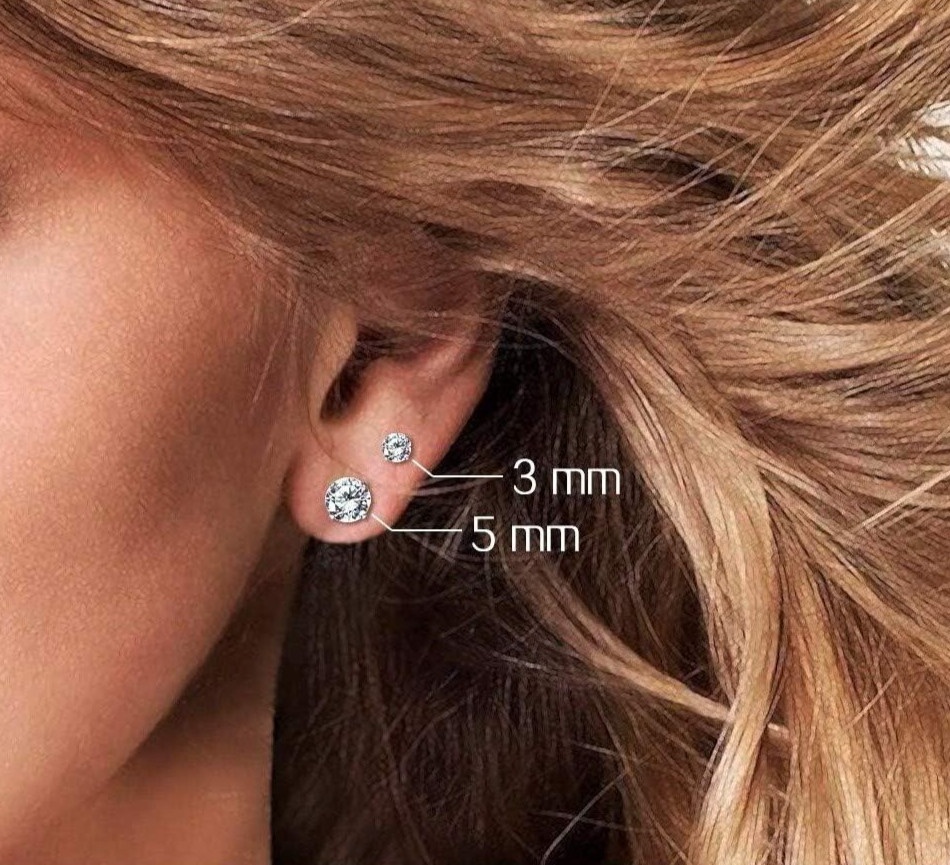 14k Gold 4-Prong Basket Round Setting Cubic Zirconia Stud Earrings 2mm-8mm