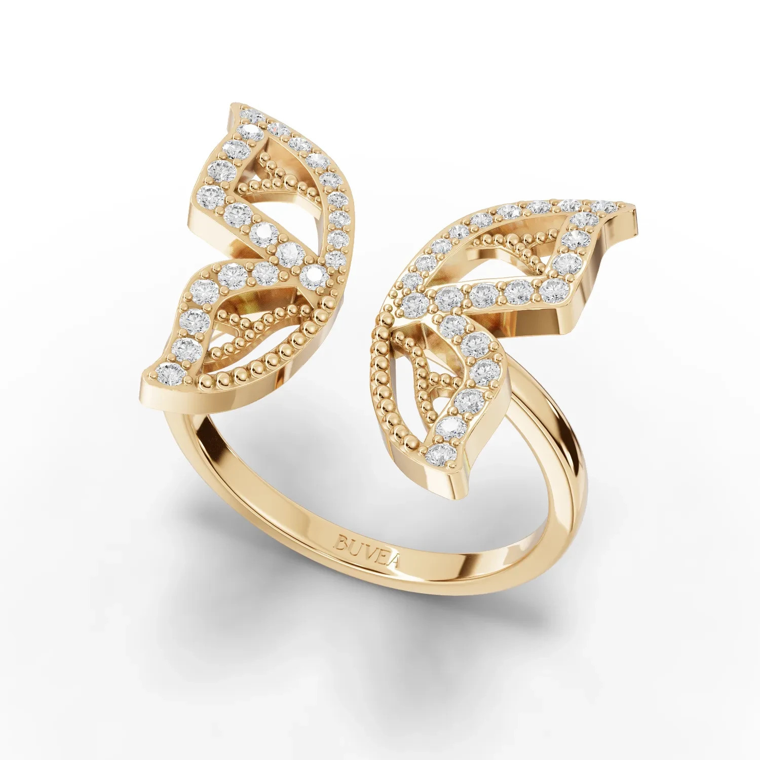 0.24 CT Lab Grown Diamond Round Cut Ring 18K Yellow Gold Butterfly Design