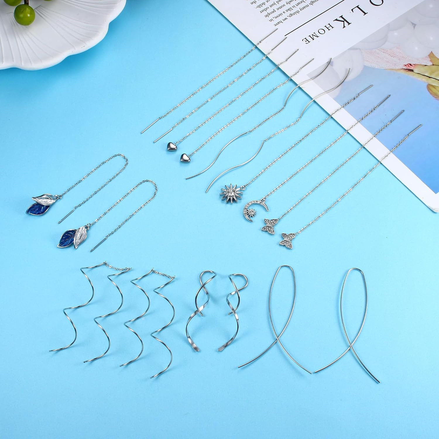 9 Pairs Threader Earrings for Women Stainless Steel Chain Tassel Earrings Lightw