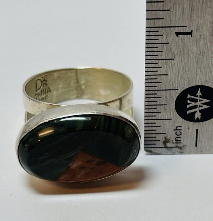 DTR Jay King Sterling 925 Silver Green Orange Oval Stone Ring Sz 8.75