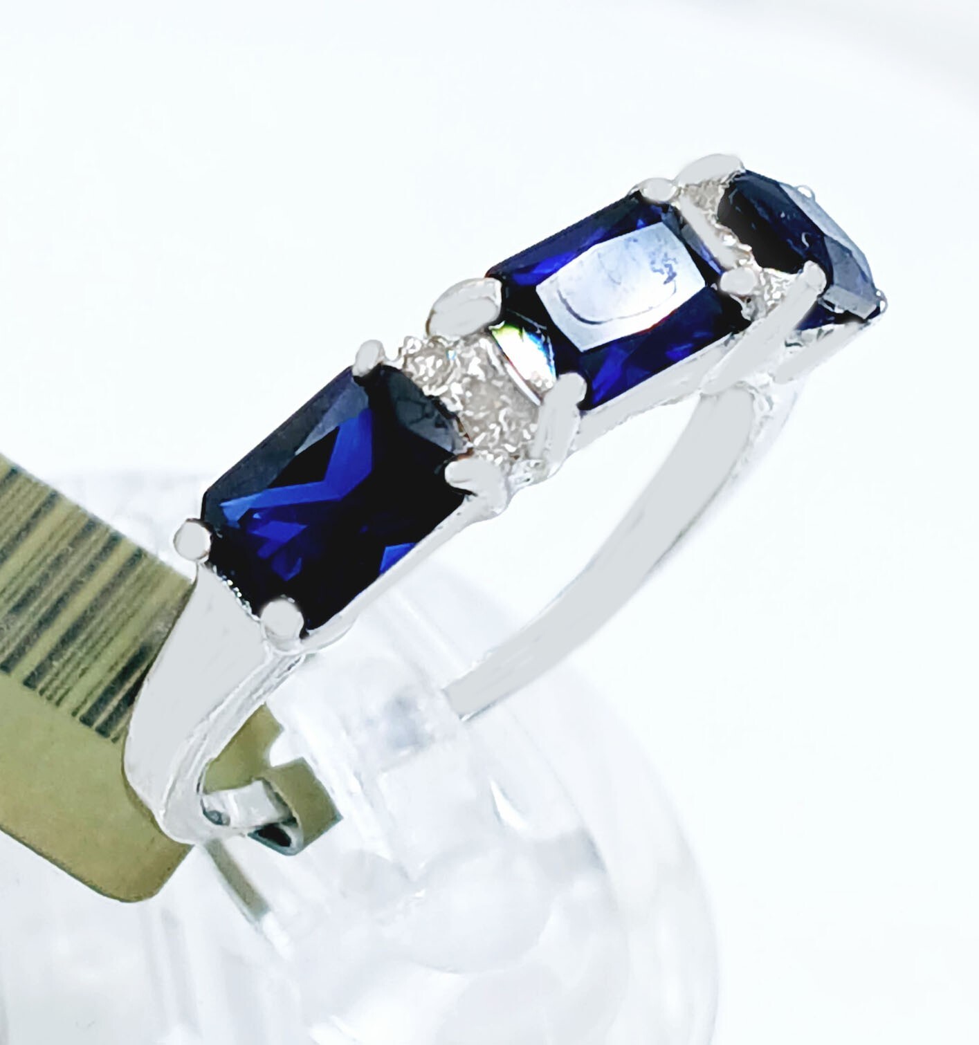 GENUINE 2.18 Cts BLUE SAPPHIRE & DIAMOND RING 10K SOLID WHITE GOLD -NWT