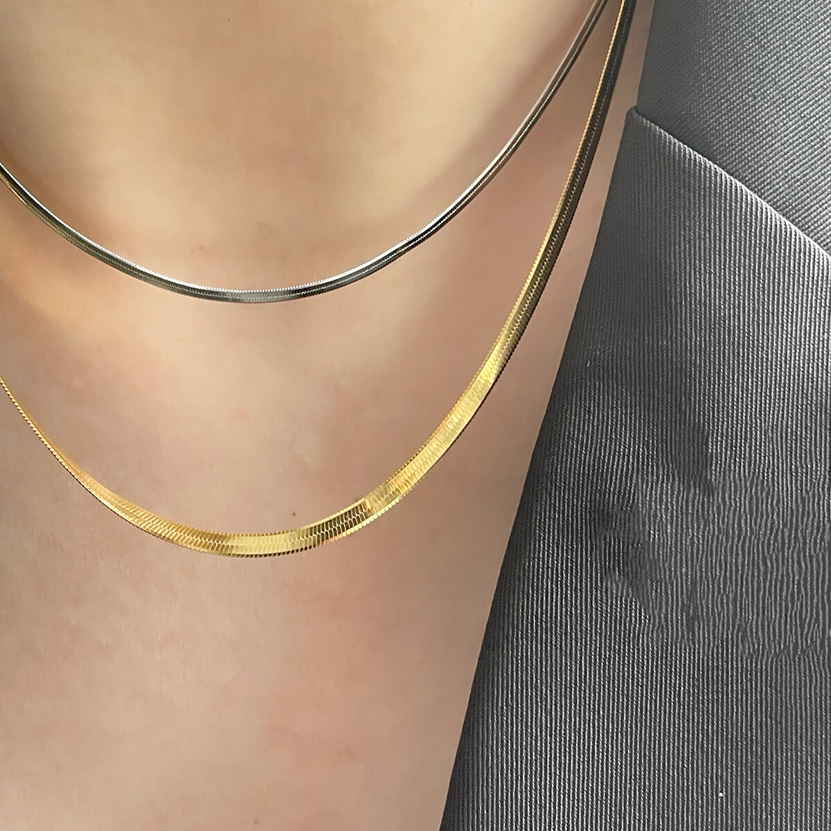 2 Colors Women Men 2-5mm Stainless Steel 18k Gold Plated Herringbone Snake Chain