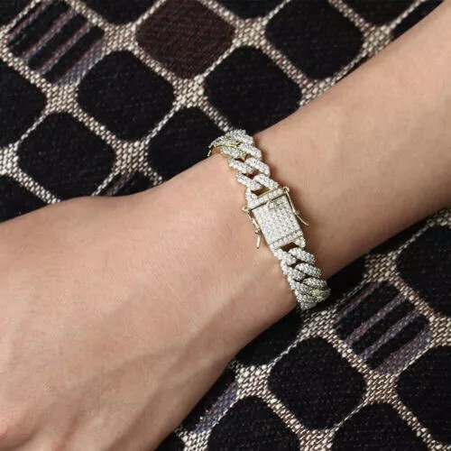 12mm Iced CZ Out Miami Cuban Link Chain 14k/White Gold Plated Stainless Steel