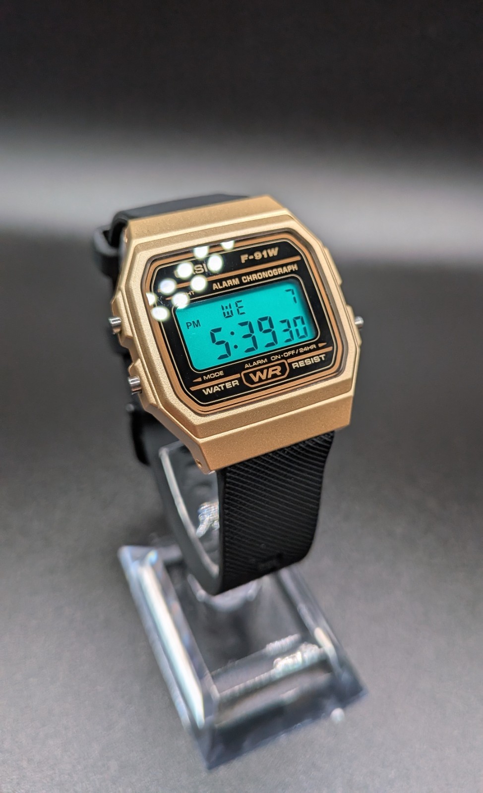 Casio F-91W Custom Emerald Green Mod Retro Vintage Digital Watch Black Gold