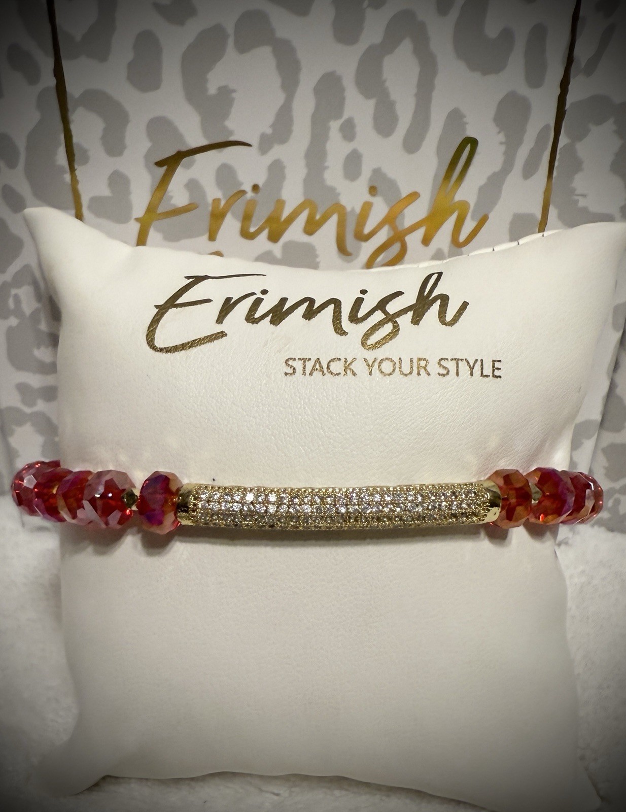 NEW! ERIMISH BRACELET- Red & Gold W/ Crystal Bar Extended Or Regular