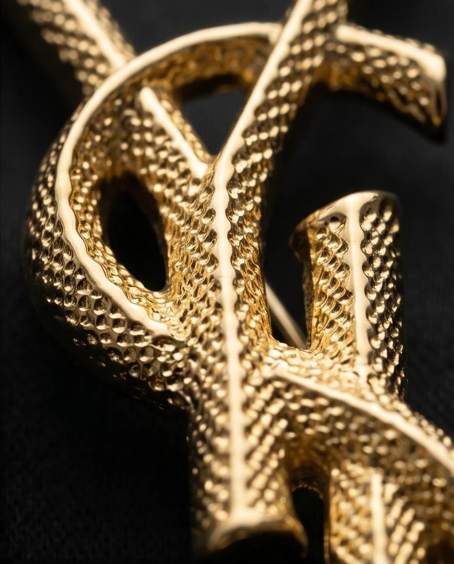 YSL Saint Laurent Paris Cassandre Brooch Stamped Gold