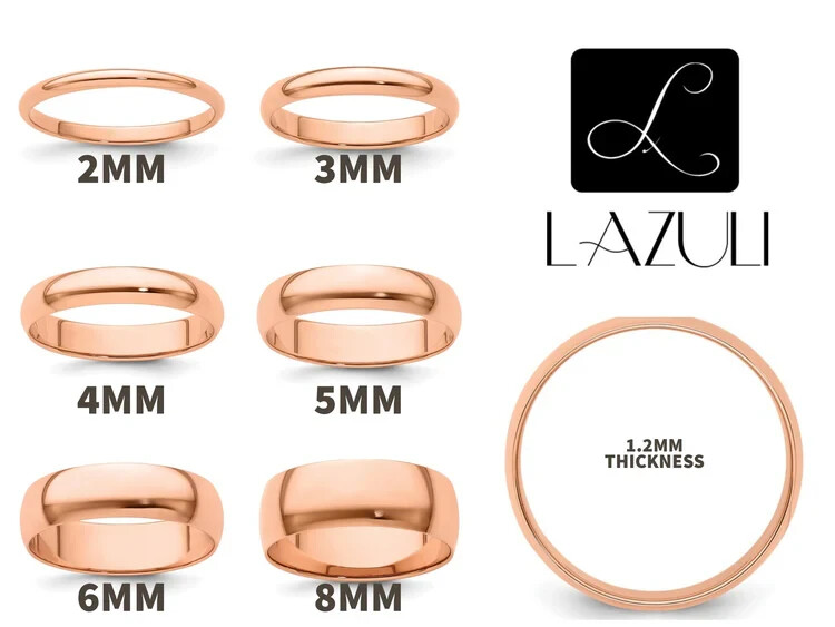 10K Solid Rose Gold 2mm 3mm 4mm 5mm 6mm 8m Men’s Women’s Wedding Band Ring