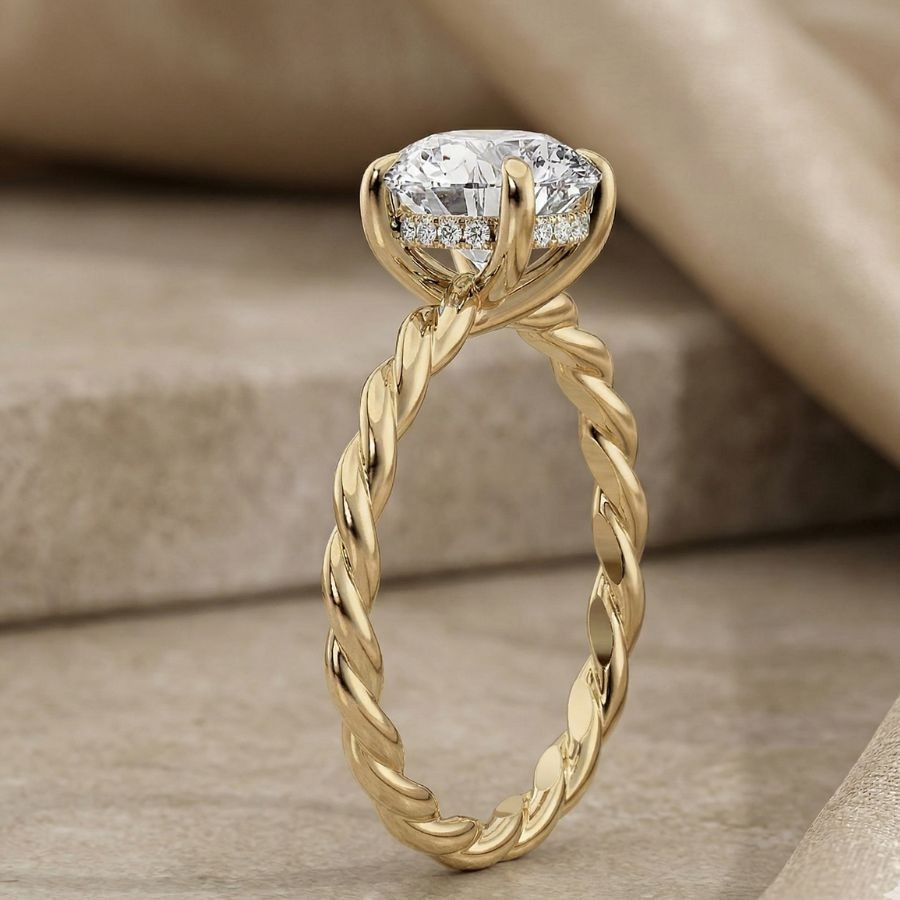 2.00 Ct Round-Cut VS1 Lab Grown Diamond Wedding Engagement Ring 14k Yellow Gold