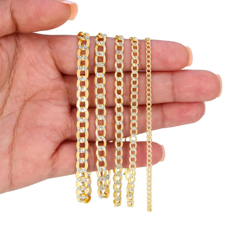 2mm-5.5mm Real 10K Yellow Gold Pave Cuban Curb Bracelet for Men’s & Women’s