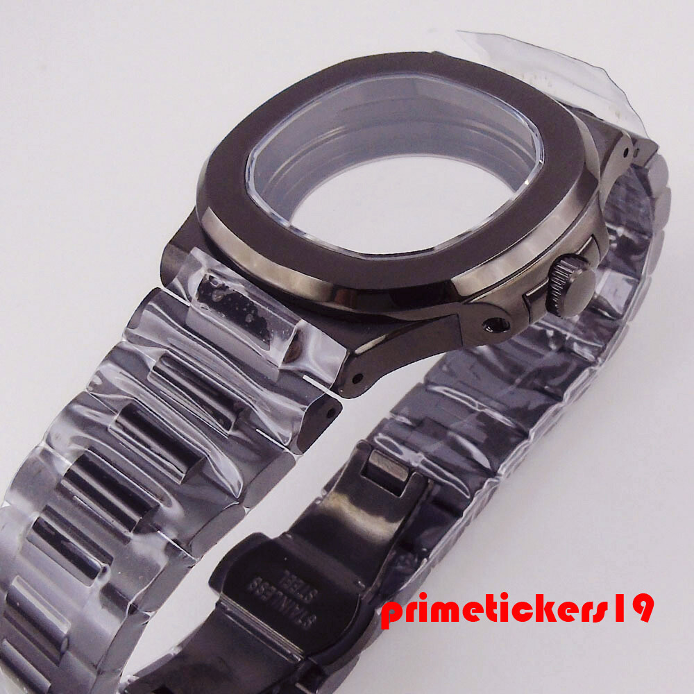 Black Pvd Square Watch Case Bracelet Dial Hands Set Sapphire Fit NH34 NH35 NH36