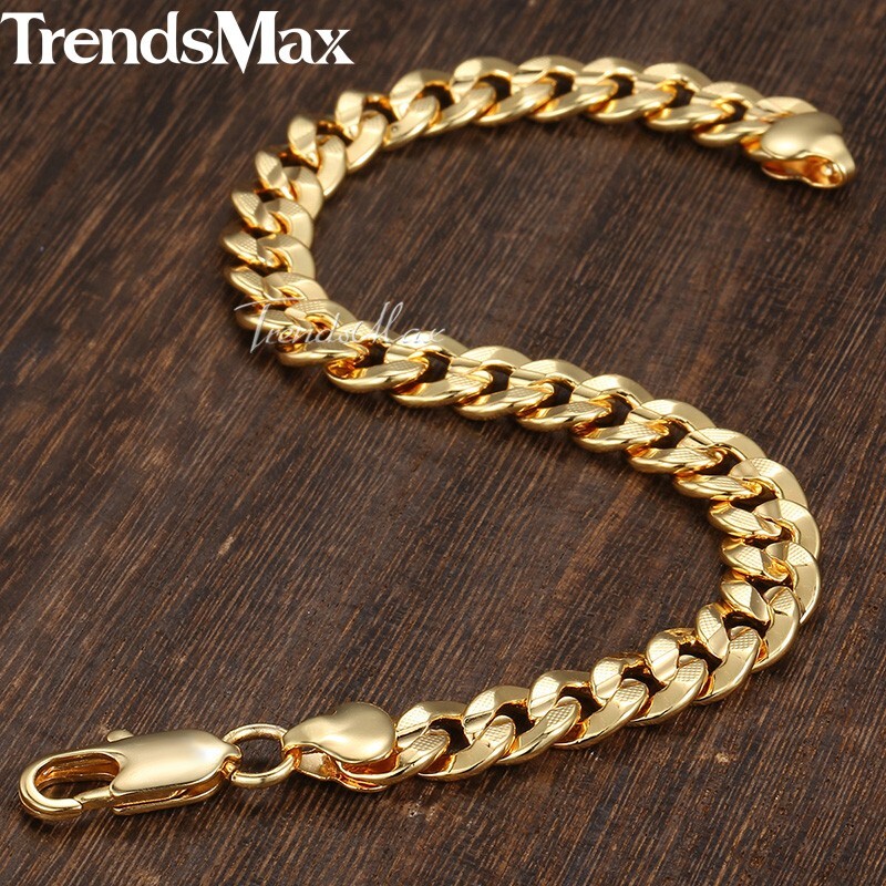 9MM 8″ HAMMERED Curb Cuban Bracelet 18K Gold Filled Chain Jewelry For Men Women