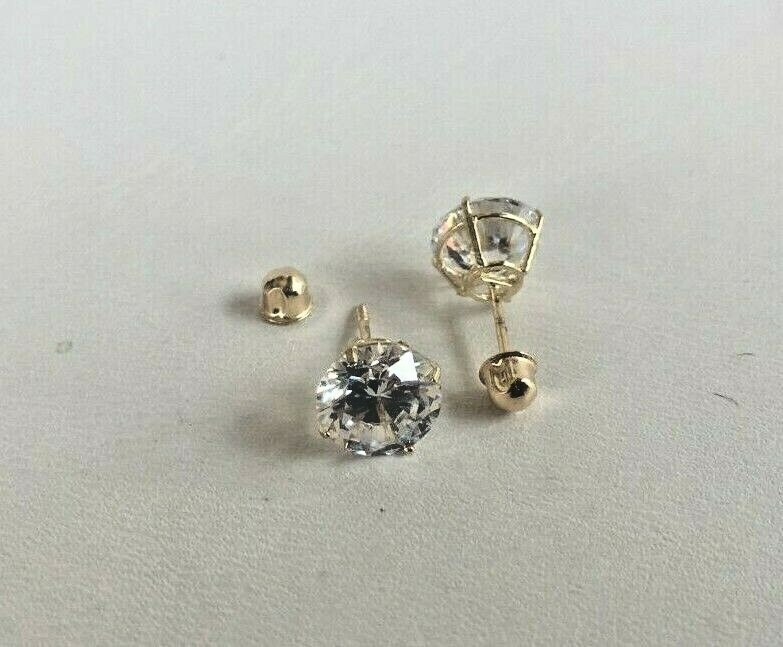 14K SOLID YELLOW GOLD STUD EARRINGS W/ 4 CARATS ROUND SIMULATED DIAMONDS