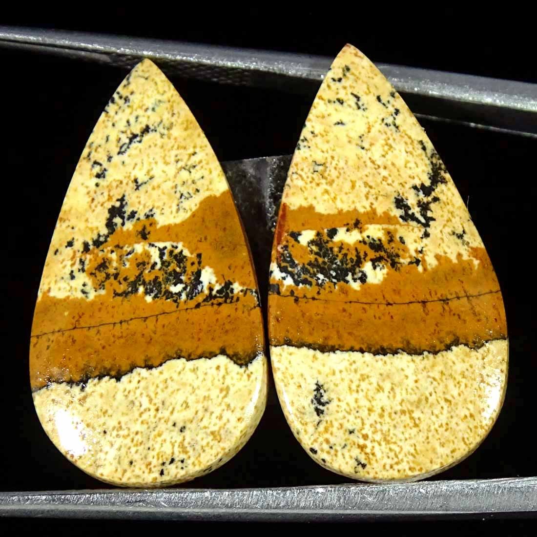15.50Cts Natural Picture Jasper Cabochon Loose Gemstone Pair 12x23x3mm Pear