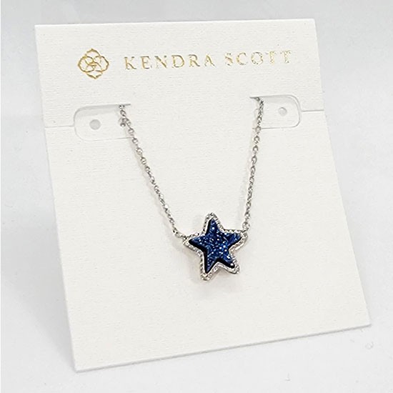 New Kendra Scott Jae Star Silver Pendant Necklace In Dark Blue Drusy