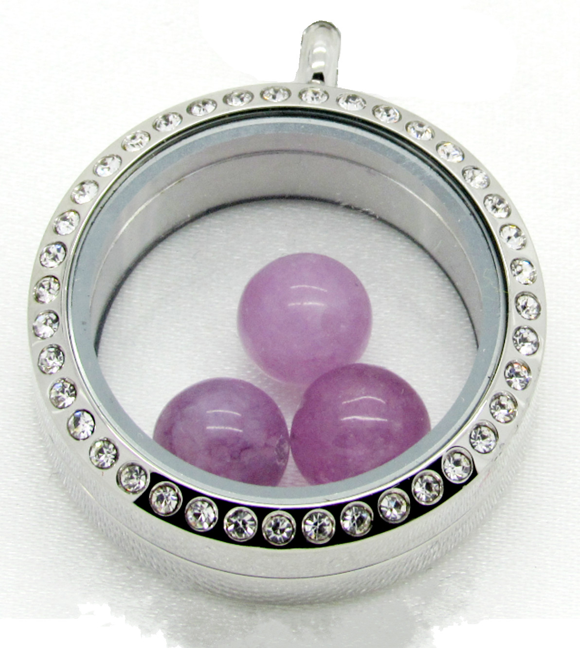 Stainless Steel Waterproof Silver Crystal Thick Pearl Floating Locket Necklace
