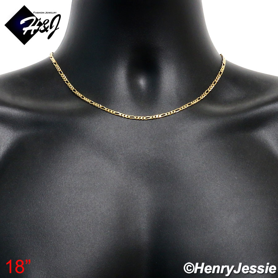 16″-24″MEN WOMEN 18K Gold Filled 3mm Gold Figaro Link Chain Necklace*GFN1