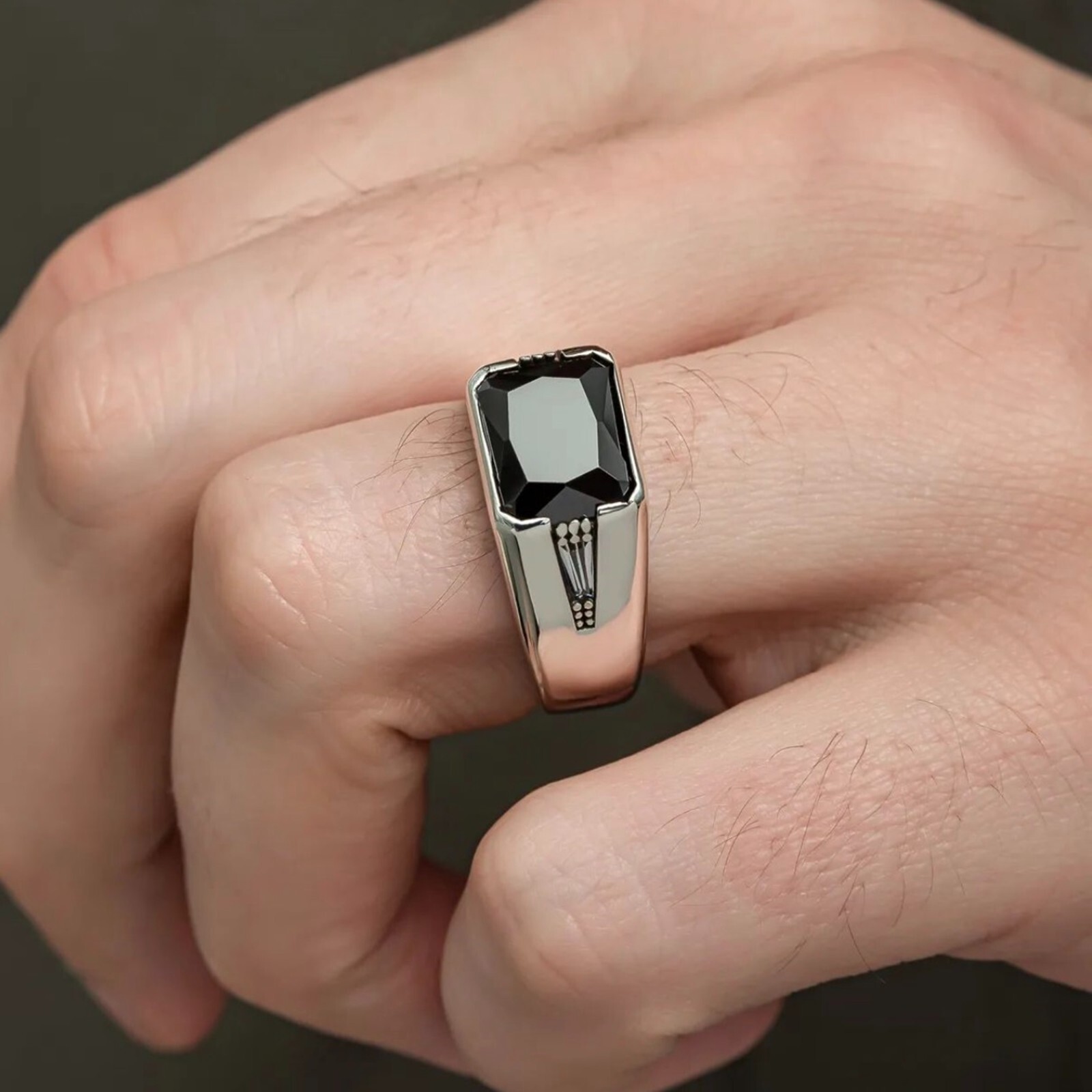925 Sterling Silver Turkish Handmade Jewelry Black Onyx Men’s Ring All Size