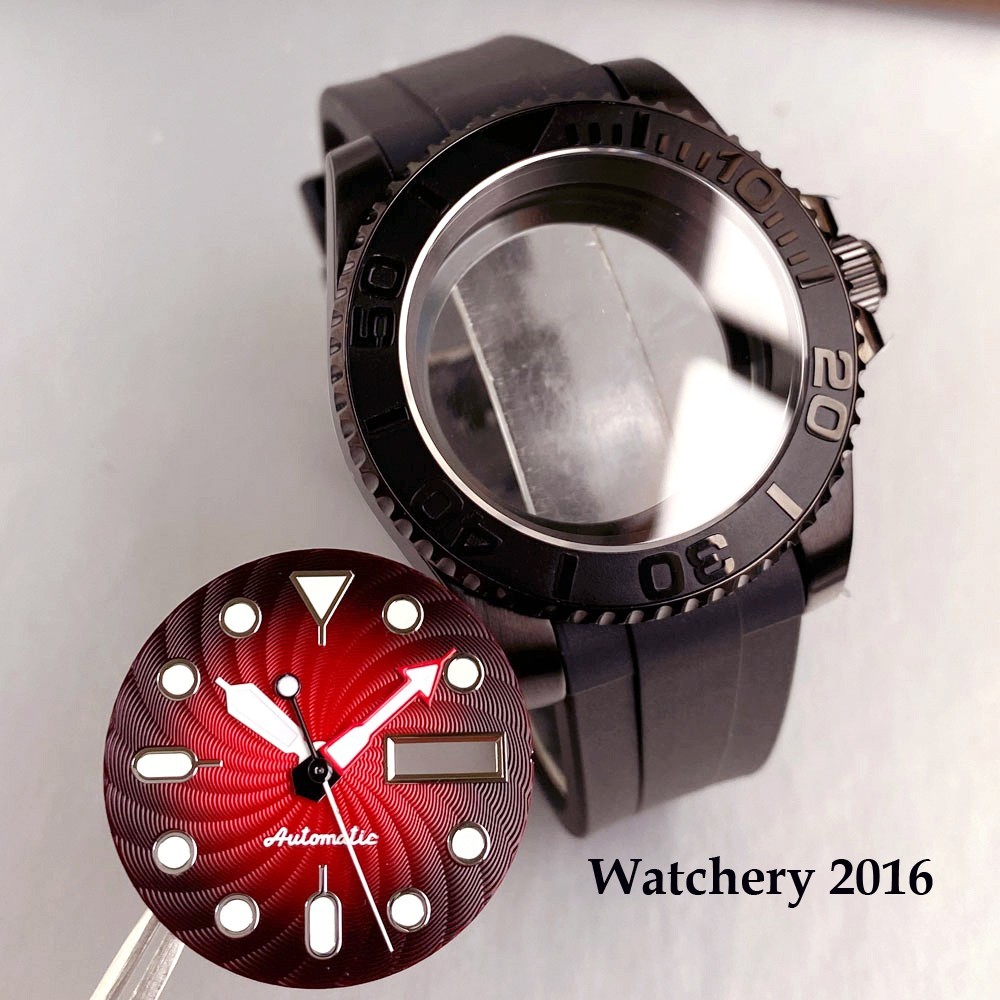 10ATM Black PVD 40mm Diver Watch Case Dial Hands Set NH35 NH36 Auto Watch Parts