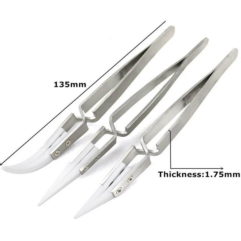 3pcs Ceramic Tip Soldering Tweezers Anti-Static Precision Electronic Tool Set