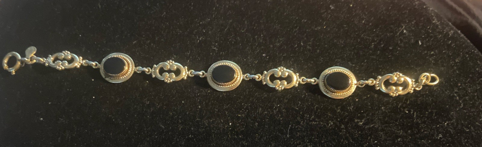 Vintage Amco 1/20 14k Gold fill Black Onyx Link Bracelet 7″ Stunning