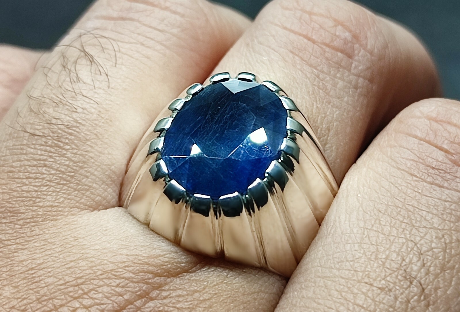 Natural 9 Carat Big Blue Sapphire Sterling Silver 925 Handmade Neelam Mens Ring