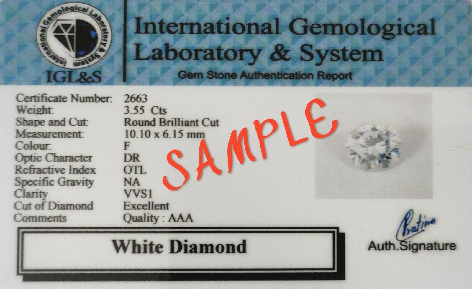 3 Ct. loose Round White Diamond for Jeweling Making Clarity -VVS1 Certified
