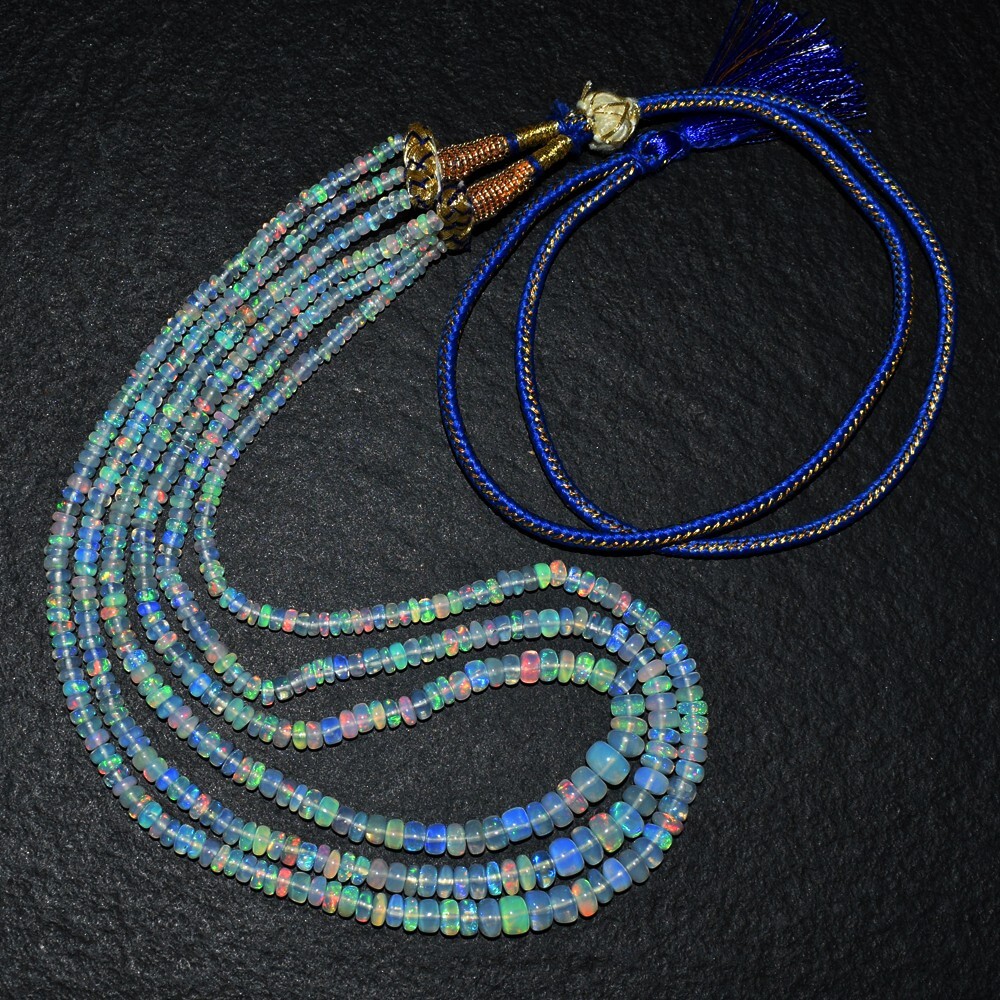3 Strand Amazing Ethiopian Opal 128.00 Cts Beaded Jewelery Necklace VK 12 E593