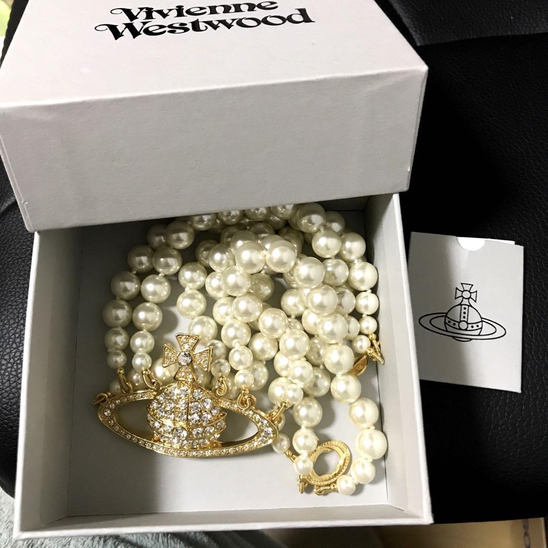 Vivienne Westwood Necklace Triple Pearl Choker Gold IN BOX [EJ00