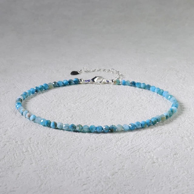 Natural 3m Larimar Beaded Ankle Bracelet Women Dainty Minimalist Gift Healing