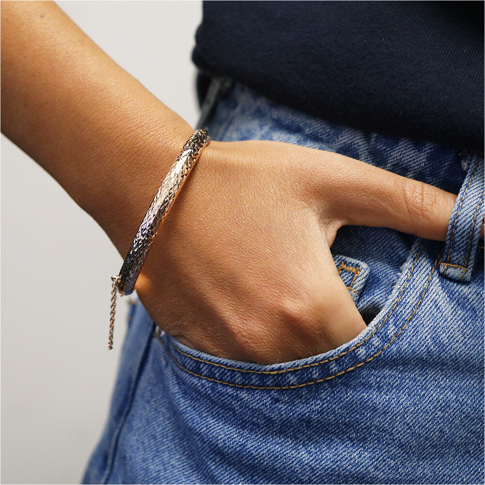 Sterling Silver 925 7MM Diamond- Cut Bangle Bracelet For Women-7″ Inch- 3 Colors