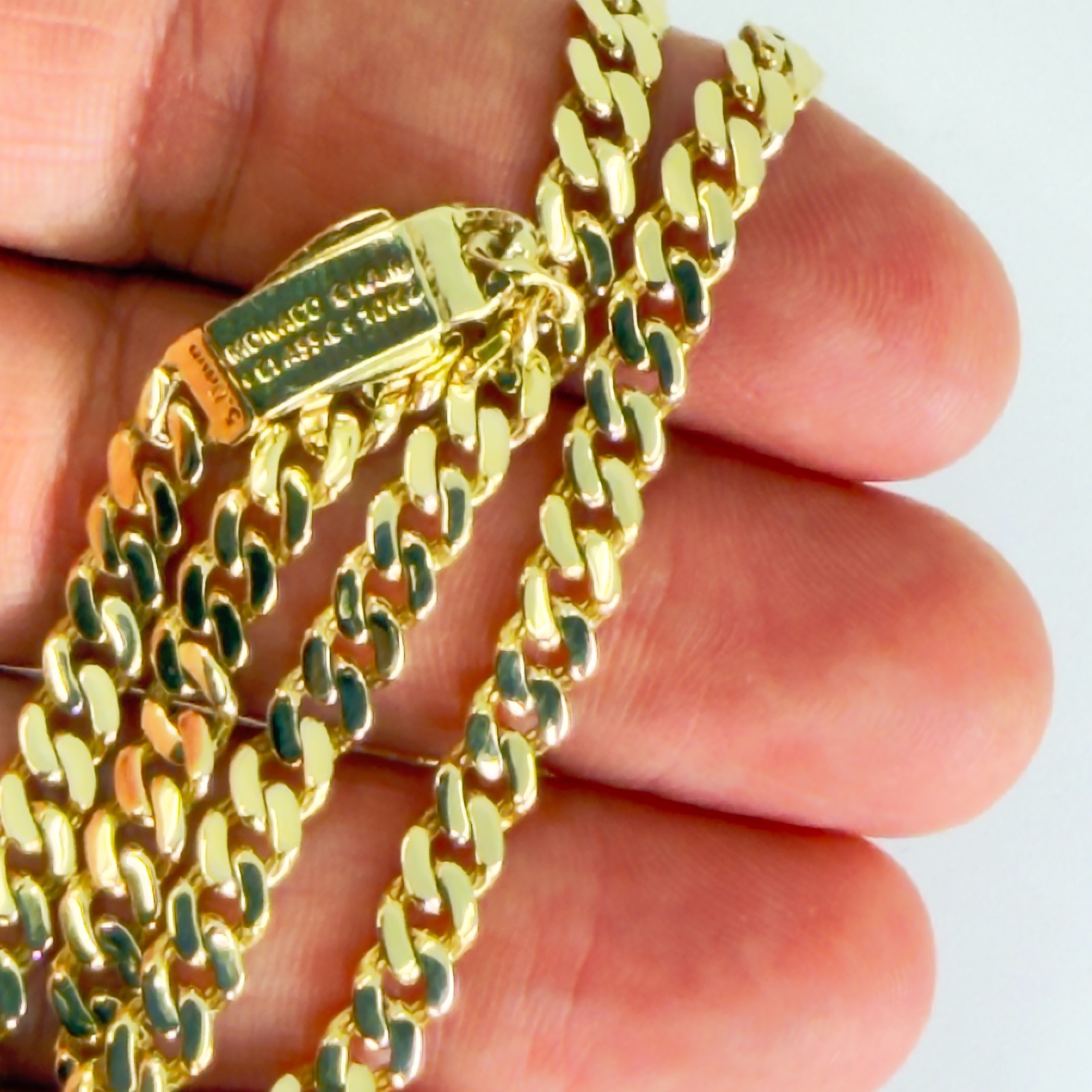 Cuban Link Monaco Chain 10K Real Gold 22inch 5mm Classic Pave Lock Necklace