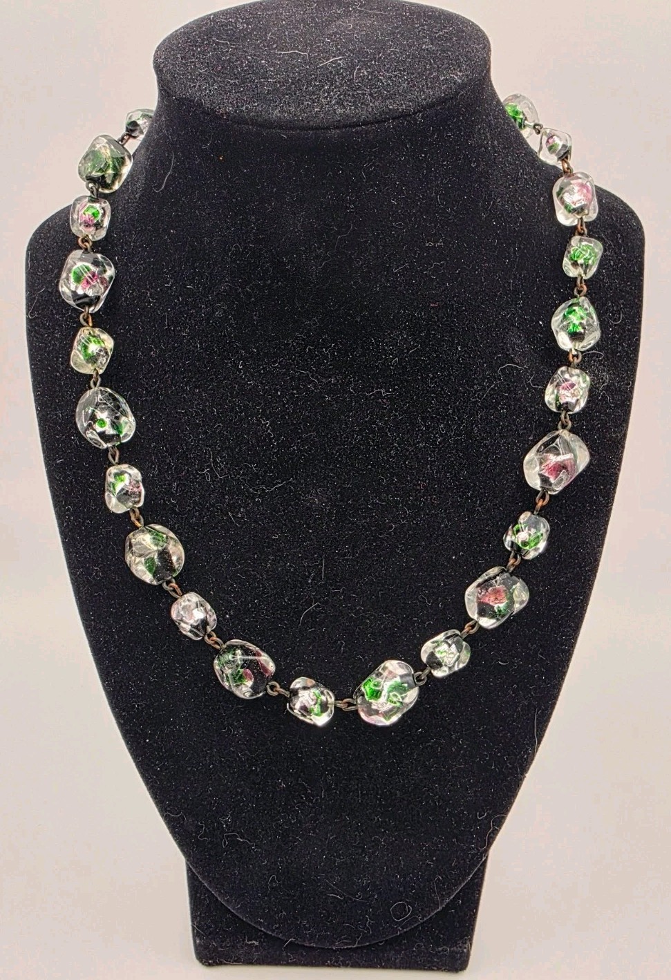 Vintage Peacock Foil Back Encrusted In Venetian Murano Glass Beaded Necklace