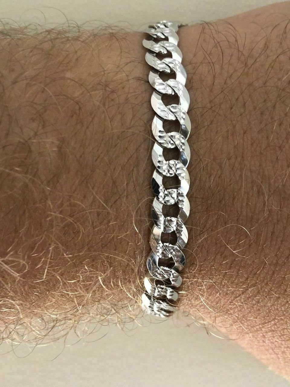 Men’s Miami Cuban Bracelet Diamond Cut Solid 925 Sterling Silver 8mm Italy Made