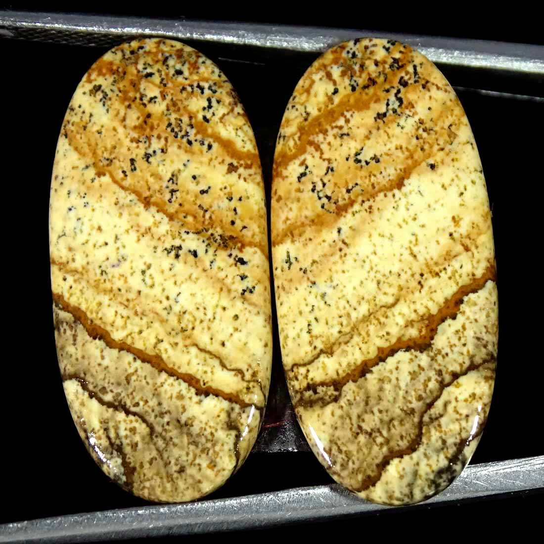 17.40Cts Natural Picture Jasper Cabochon Loose Gemstone Pair 12x26x3mm Oval
