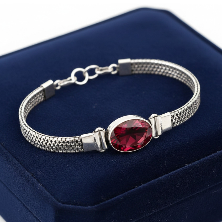 Red Garnet Gemstone Handmade 925 Sterling Silver Jewelry Chain Bracelet