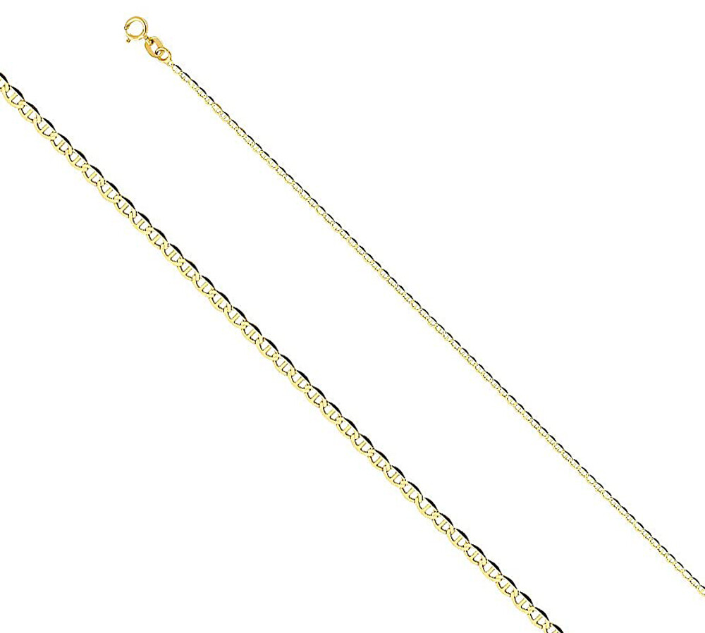 14K Yellow Gold Hip Hop Necklace Mariner Chain Mens Womens 1.4 MM Size 16″ 24″