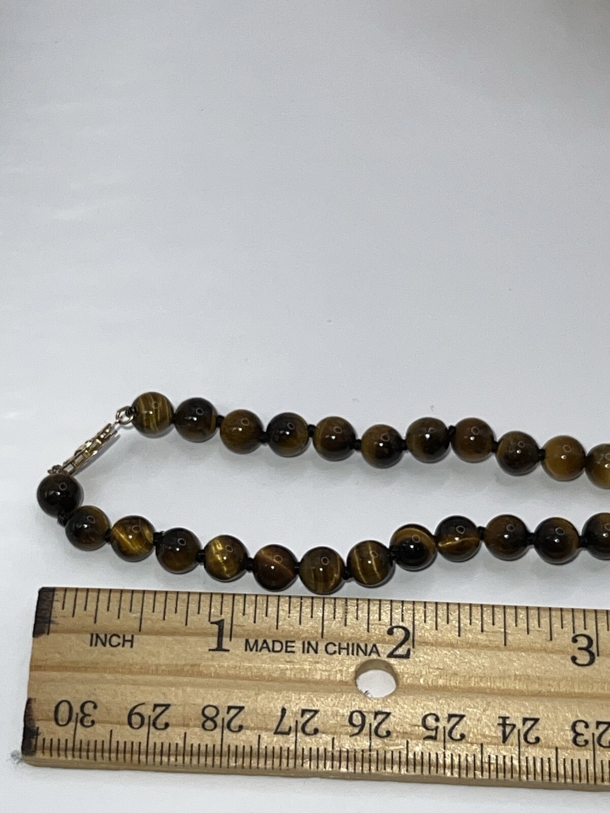Vintage 10k Yellow Gold Graduated Tigers Eye Bead Necklace 16 Inch 42g Clasp