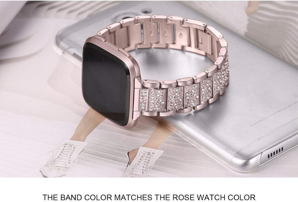Bling Metal Stainless Steel Watch Band Wrist Strap For Fitbit Versa/Versa 2/Lite