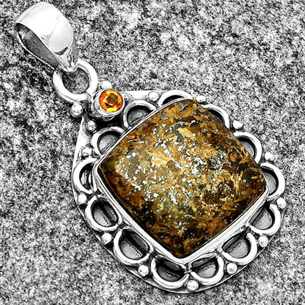 Natural Bronzite & Citrine 925 Sterling Silver Pendant Jewelry P-1080