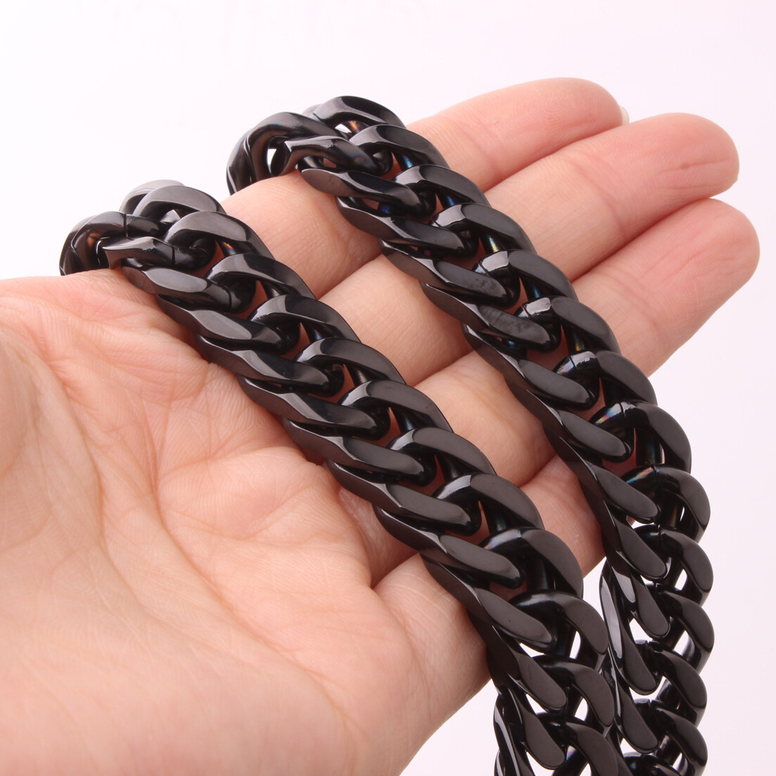 8mm-19mm Black Plated Men’s 316L Stainless Steel Curb Cuban Link Chain Necklace