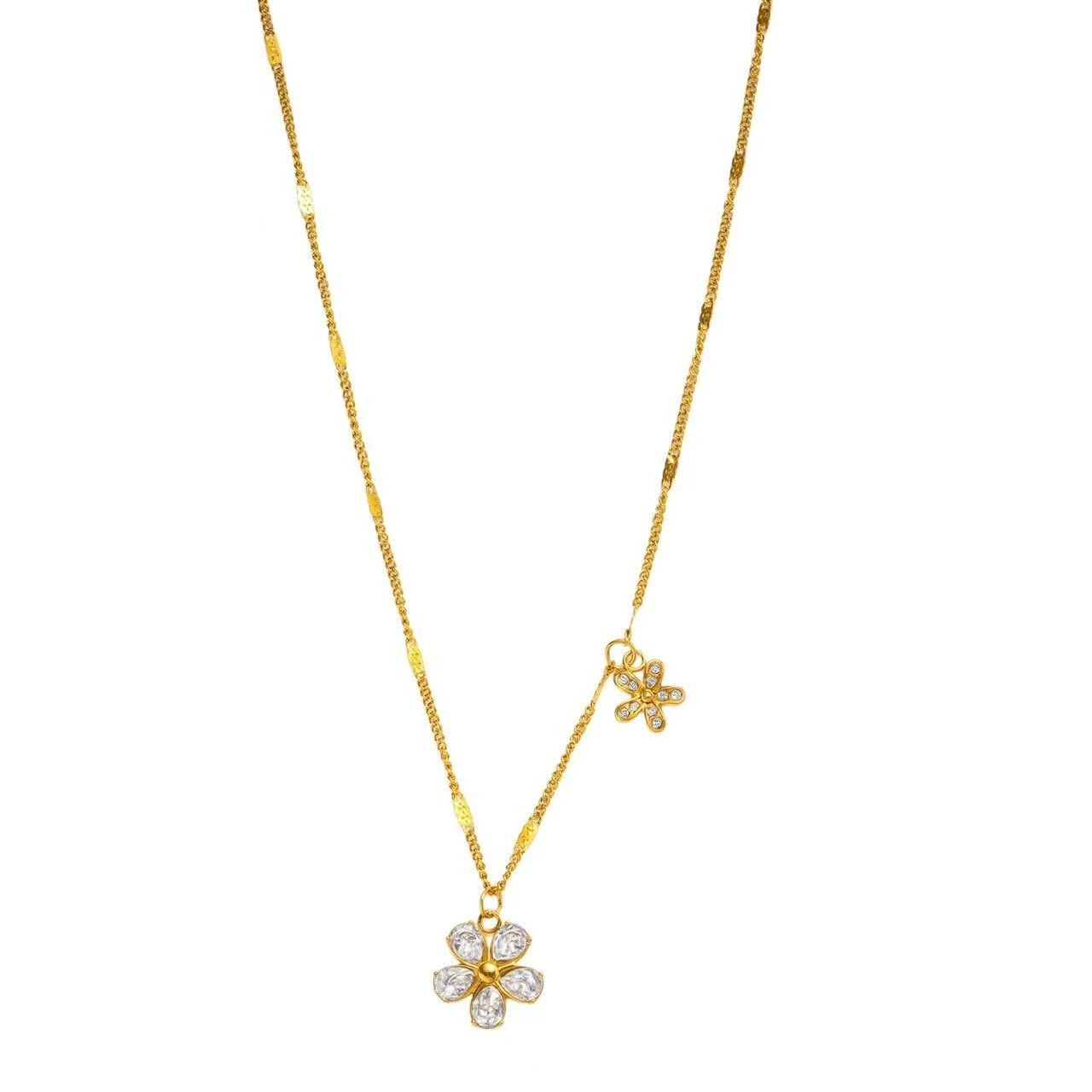 Fashion Woman Gold Plated Cute CZ Sakura Necklace Chain Anti-tarnish