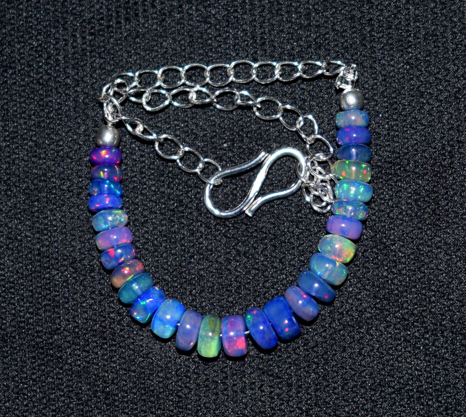Solid 925 Sterling Silver Natural Ethiopian Opal Gemstone Beads 7″Bracelet F1922