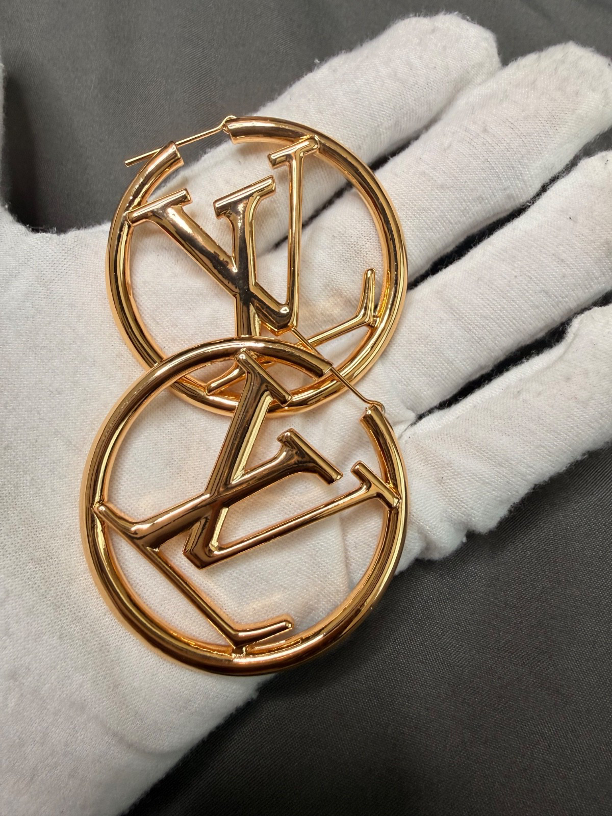 Louis Vuitton Louise Hoop GM Earrings Gold Tone No Box No Dust Bag