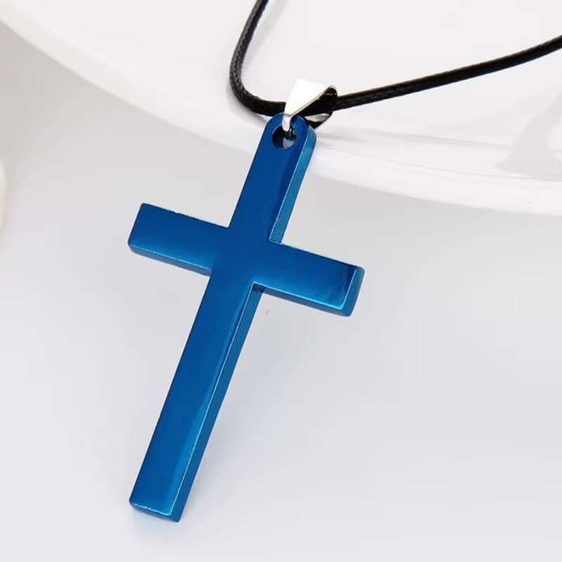 Men’s Cross Pendant Necklace Silver Chain Stainless Steel Figaro Necklace